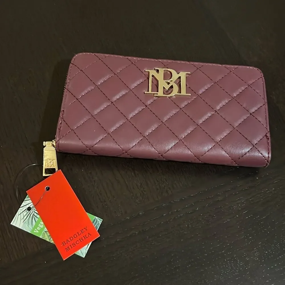 NWT Badgley Mischka Long Wallet Burgundy Zip-Around Brand New